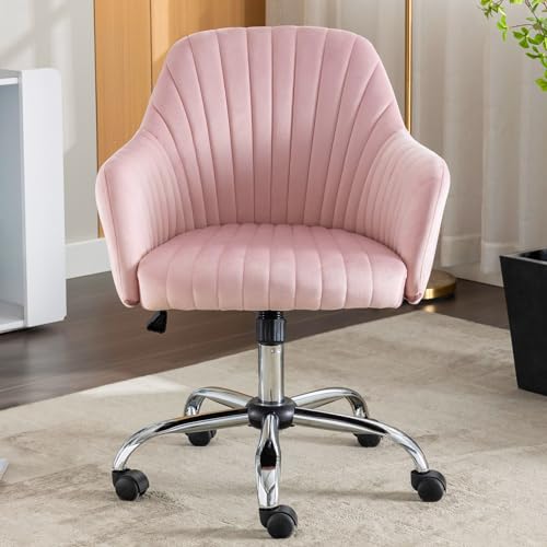 Green Velvet Swivel Rolling Vanity Desk Chair with Back and Wheels J997