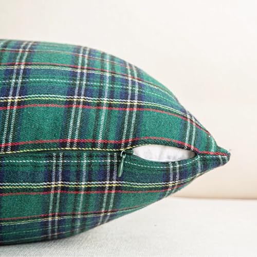 Pack of 2 Green Plaid Decorative Throw Pillow Covers, 20 x 20 Inches C721
