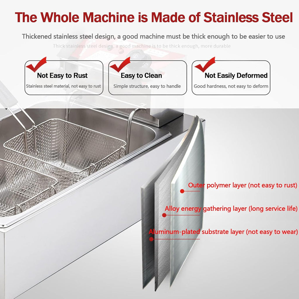 3000W Electric Double Deep Fat Fryer, 12L, 2 Oil Baskets, Adjustable Temperature Z388330