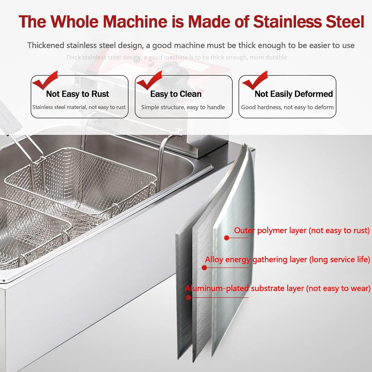 3000W Electric Double Deep Fat Fryer, 12L, 2 Oil Baskets, Adjustable Temperature Z388330