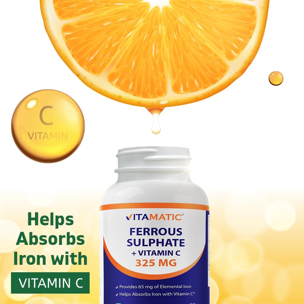 Ferrous Sulphate 325 mg + Vitamin C 100 mg 65 mg Elemental Iron Iron Supplement 250 Coated Tablets N1180