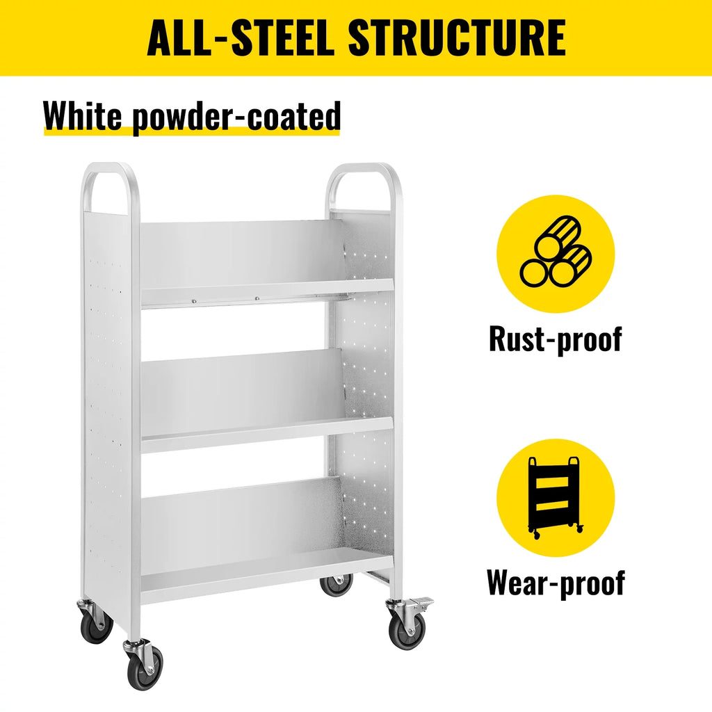 White V-Shaped Shelves Book Cart V16894