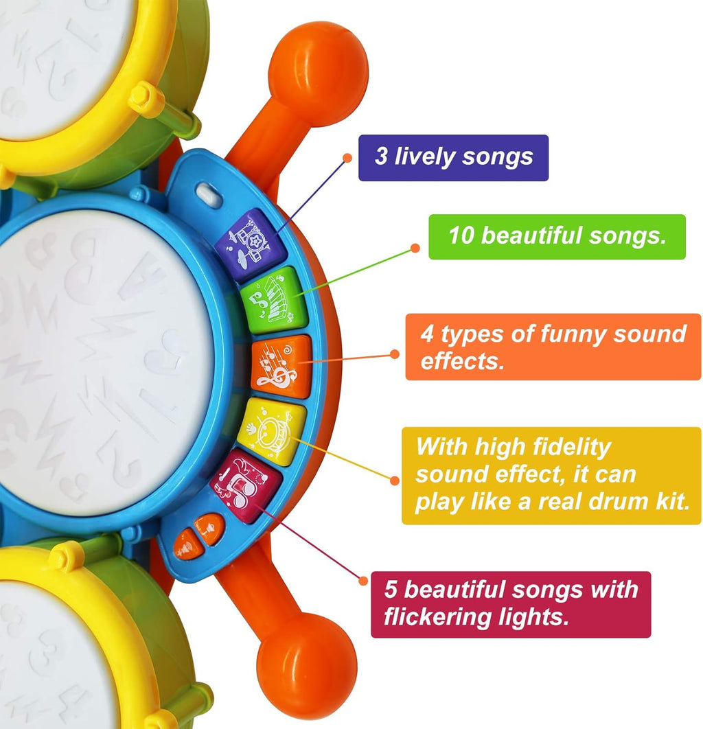 Kids Drum Set with 2 Drum Sticks and Microphone X4194