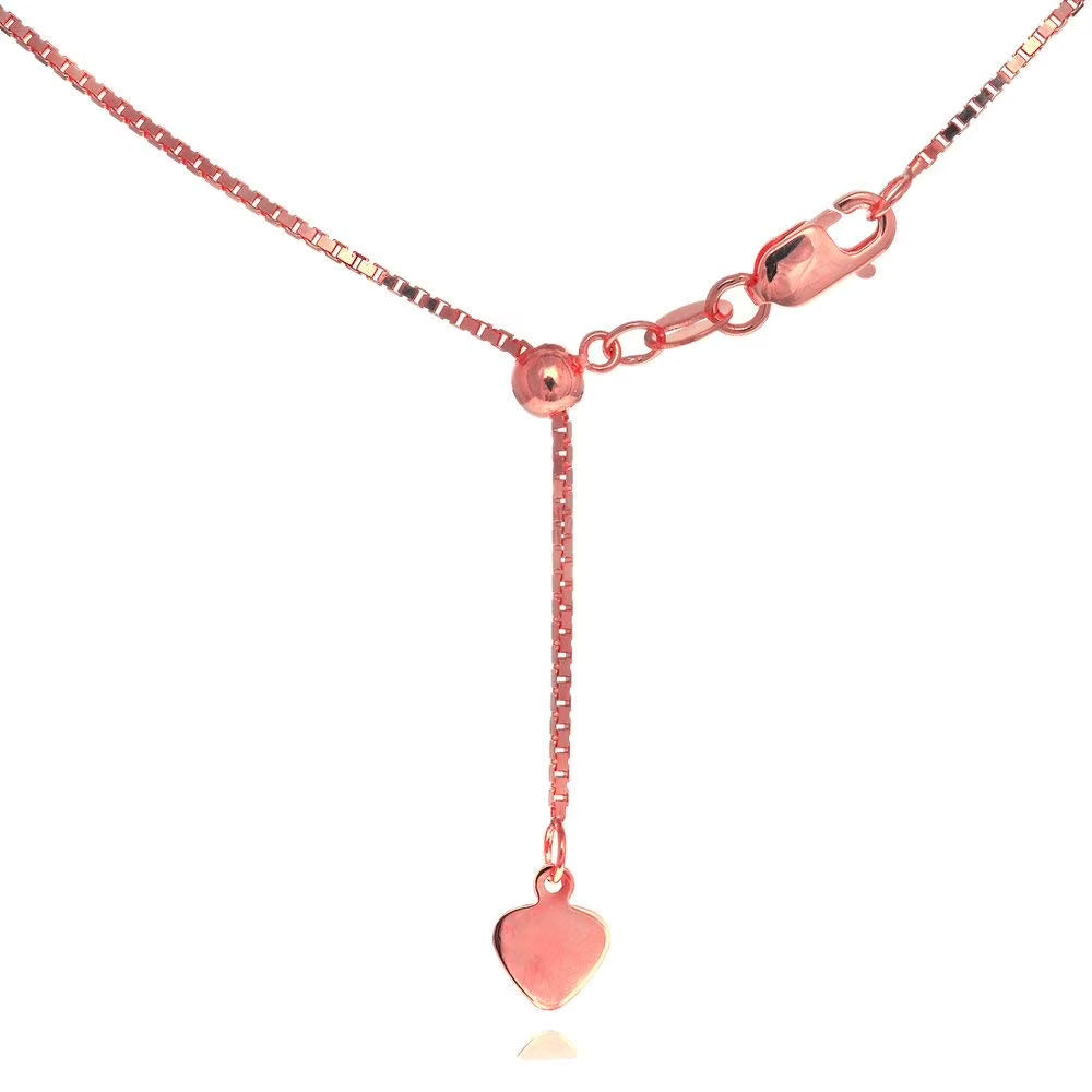 14k Solid Rose Gold 0.7mm Adjustable Box Chain 22" with Lobster Claw Clasp R7546