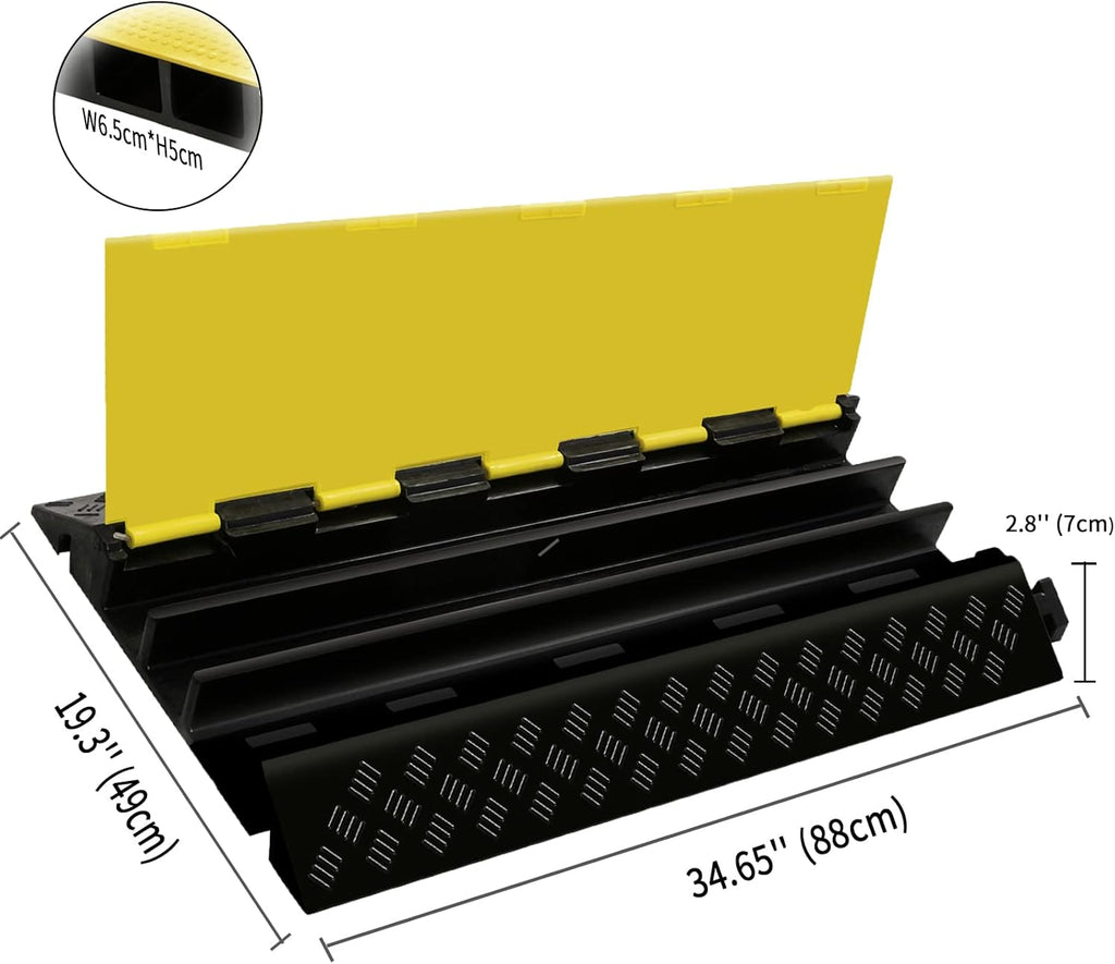 Cable Protector 3 Channel PVC Rubber 44000lbs Capacity Pack of 2 C6373