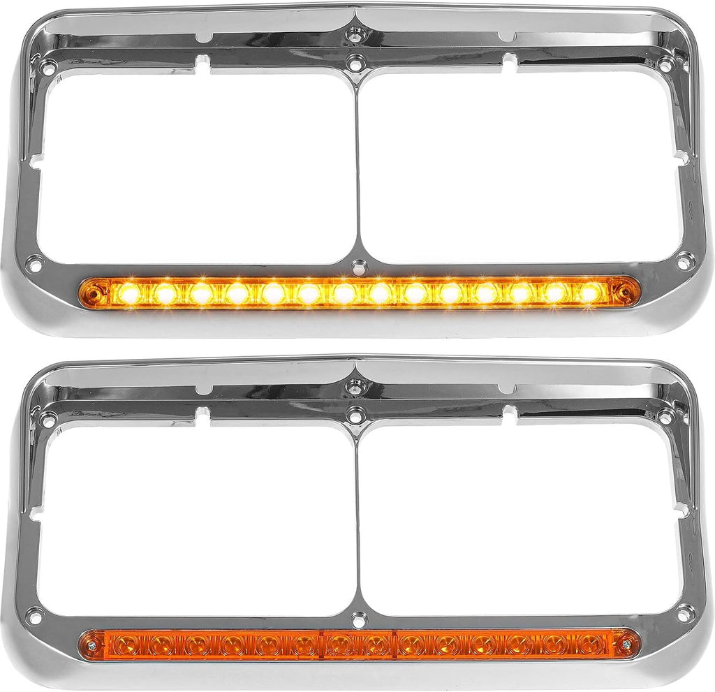 2x Chrome Headlight Bezels with LED Light Strip Bar I25170