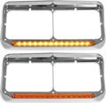 2x Chrome Headlight Bezels with LED Light Strip Bar I25170