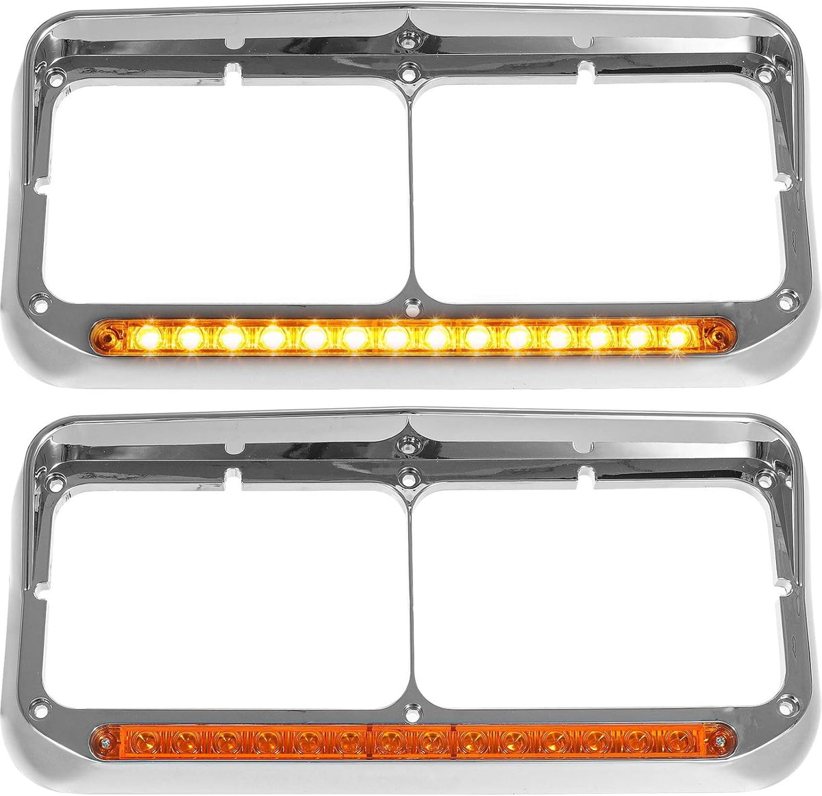 2x Chrome Headlight Bezels with LED Light Strip Bar I25170