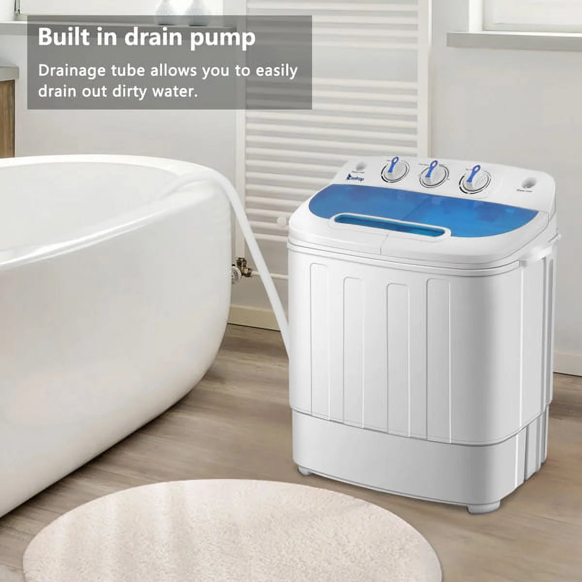 Semi-Automatic Washing Machine 8lbs Compact Laundry Machine with Spinner and Drain Pump S6337
