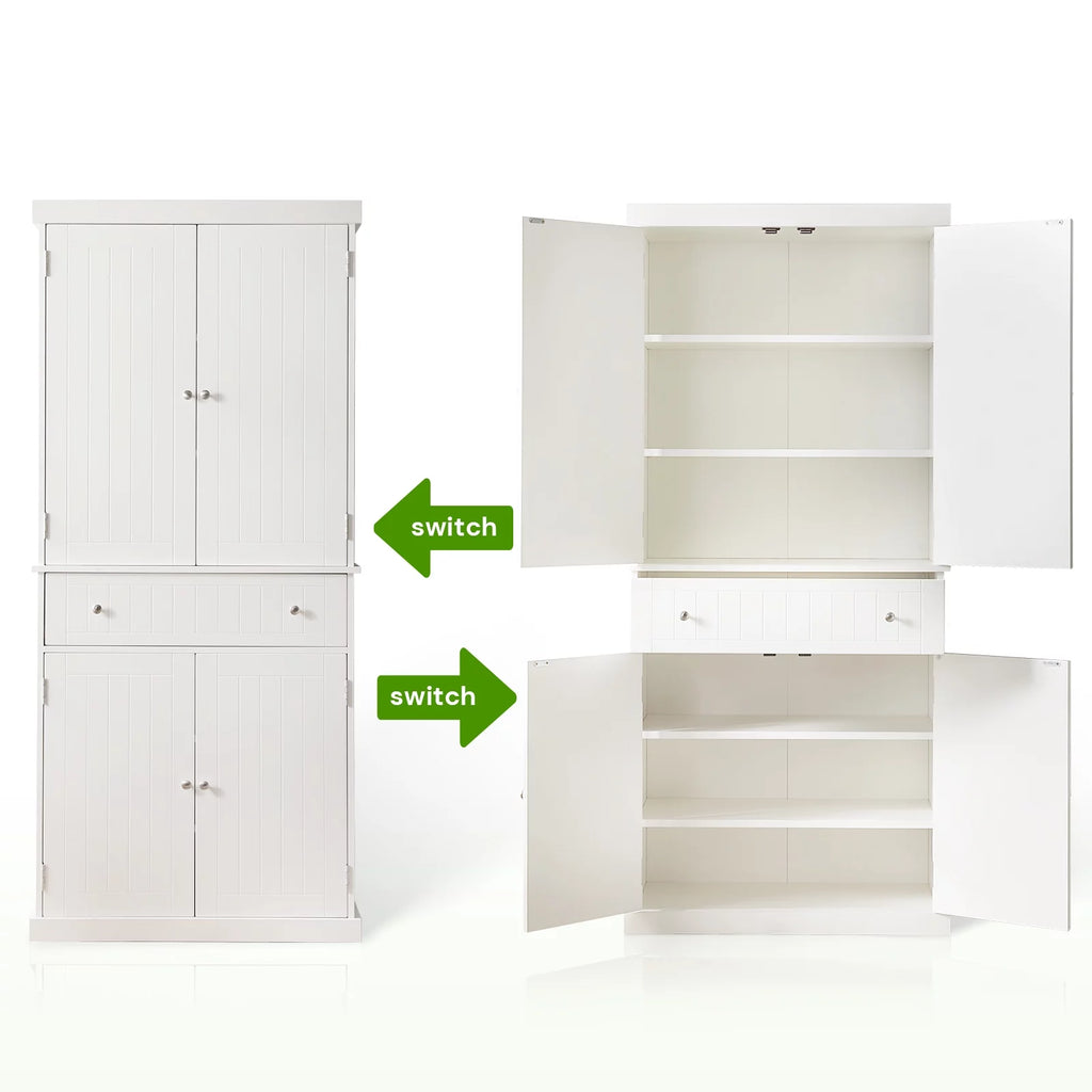White Tall Freestanding Kitchen Pantry Cabinet with Doors and Adjustable Shelves E36251