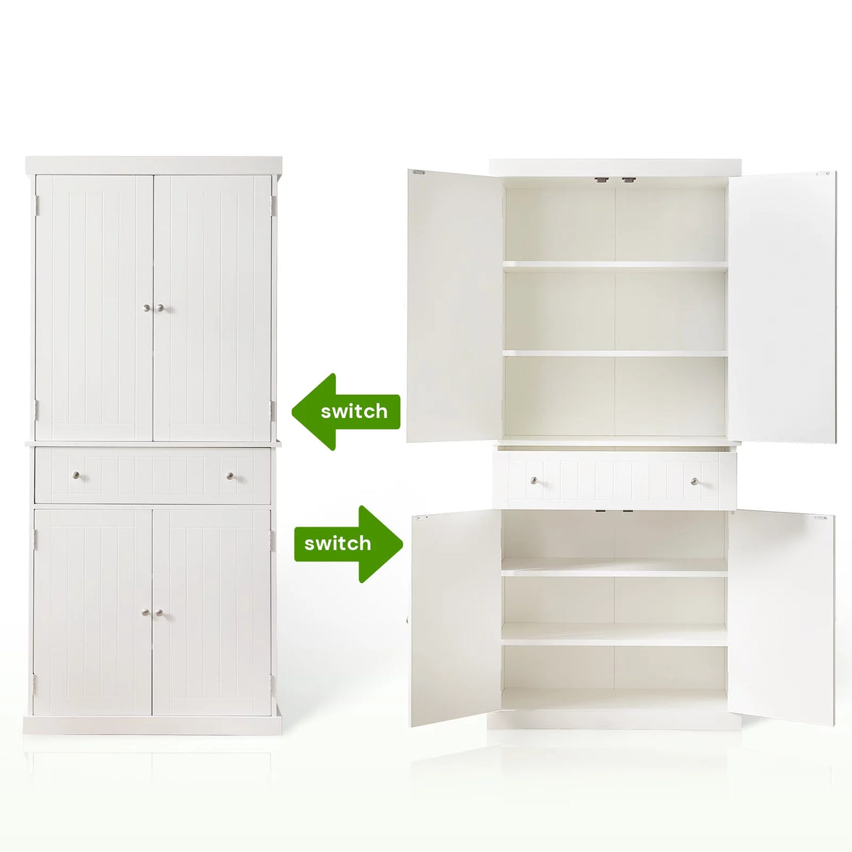 White Tall Freestanding Kitchen Pantry Cabinet with Doors and Adjustable Shelves E36251