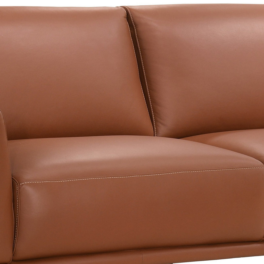 Pink Leather Upholstered Sofa with Track Arms and Contrast Stitching K8053