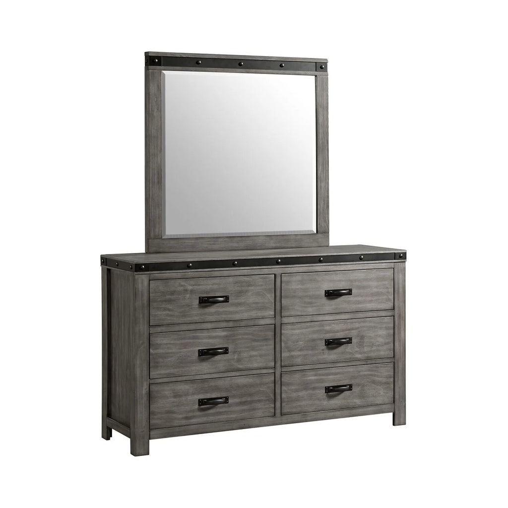 Gray 6-Drawer Wood Dresser & Mirror Set J97618