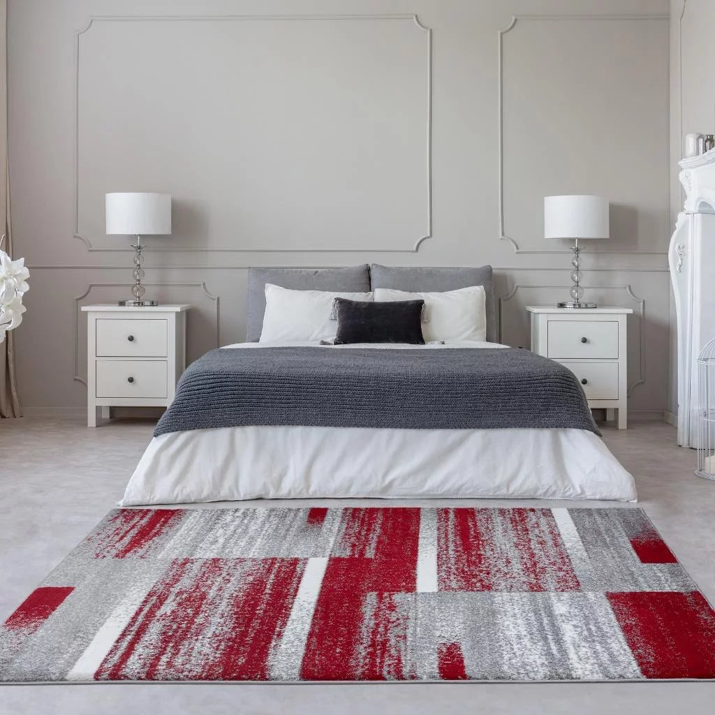Red 6x9 Abstract Geometric Area Rug F349067