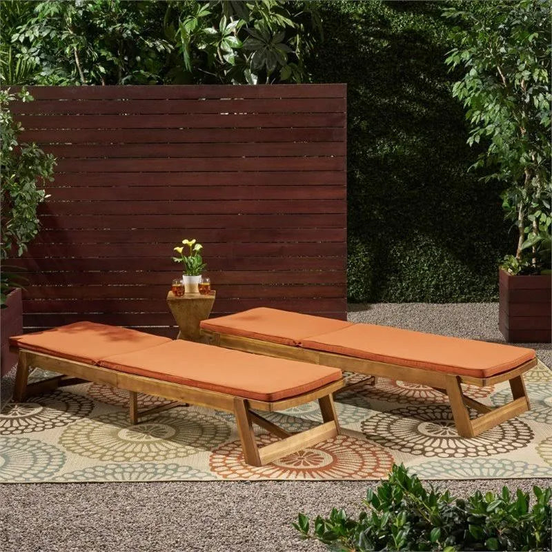 Teak and Orange Acacia Wood Chaise Lounge Set of 2 Y367609