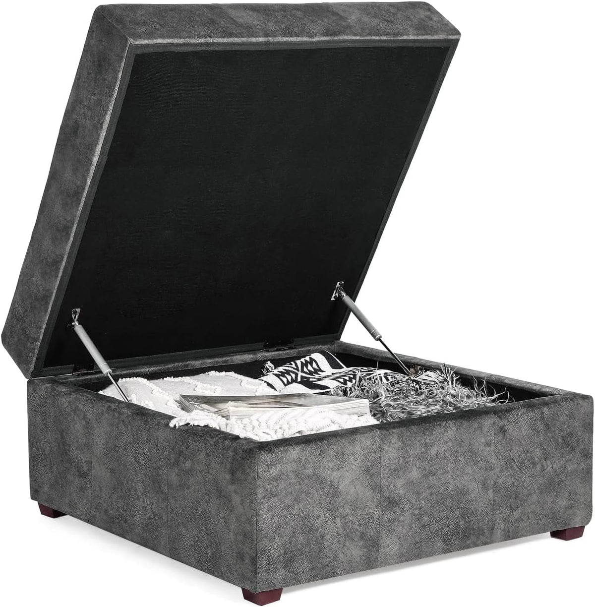 Gray Tufted Storage Ottoman Bench with Wood Legs O35250