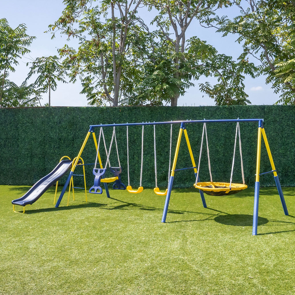 Metal Swing Set with Saucer Swing and Glider Swing V9926