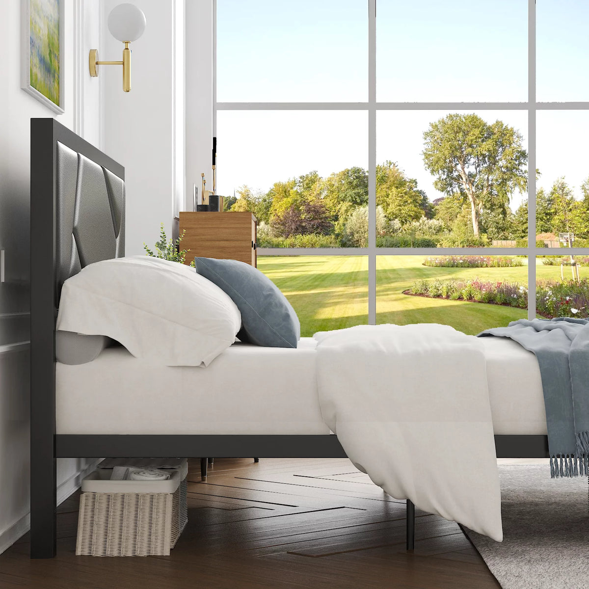 Twin Size Black Upholstered Bed Frame S49562