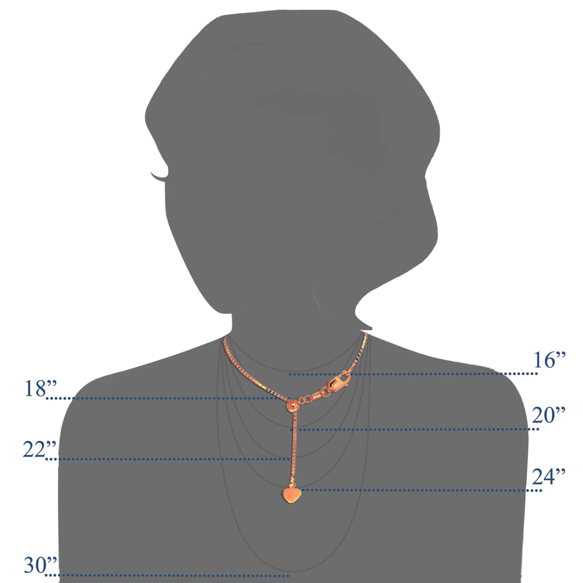 14k Solid Rose Gold 0.7mm Adjustable Box Chain 22" with Lobster Claw Clasp R7546