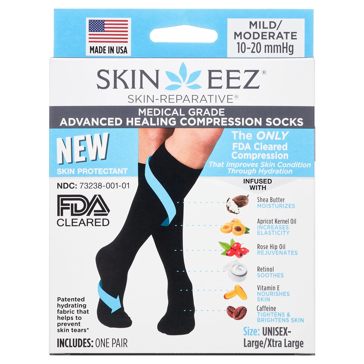 Black L/XL Hydrating Compression Socks 10-20 mmHg J320