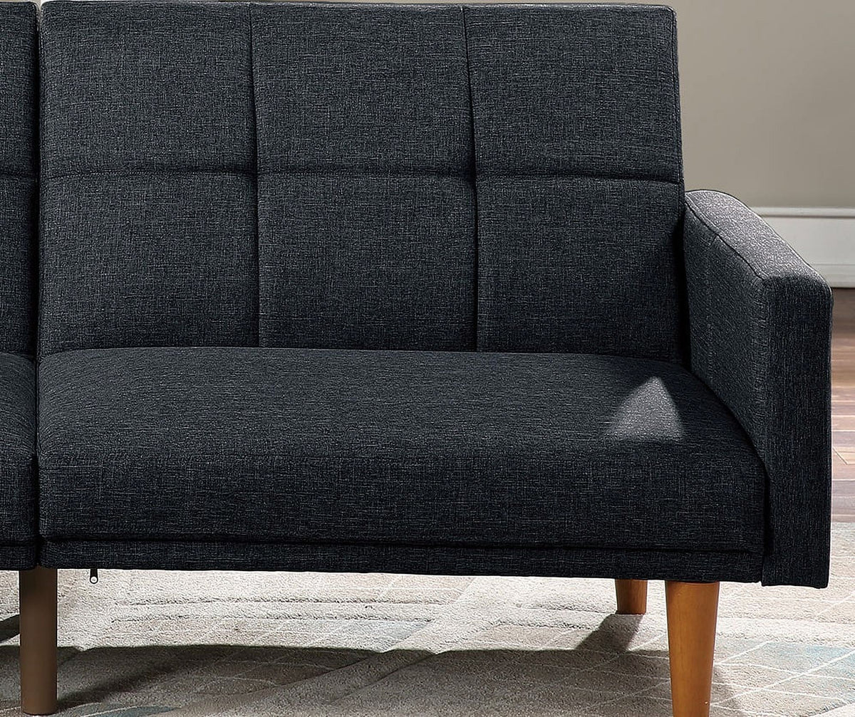 Black Polyfiber Convertible Sofa Couch Bed with Wooden Legs M945