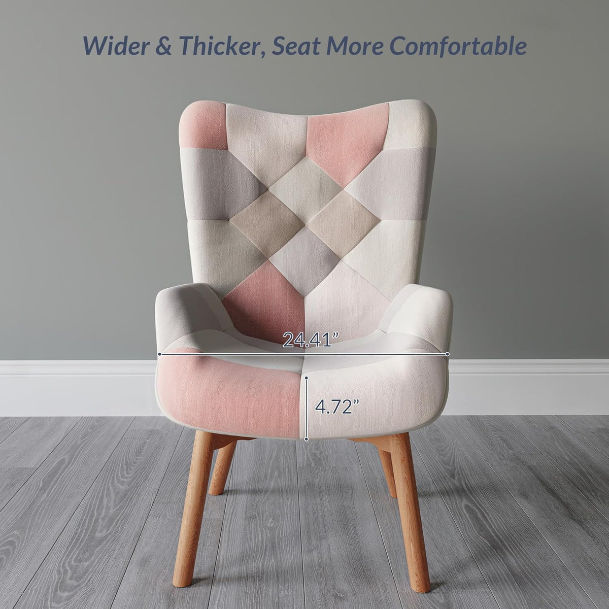Linen Upholstered Accent Chair with Solid Wood Legs Y867