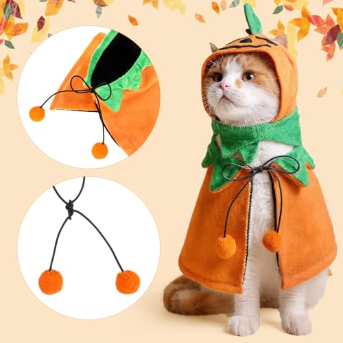 2 Sets Pet Pumpkin Costume Cat Halloween Cloak Hat Set R975
