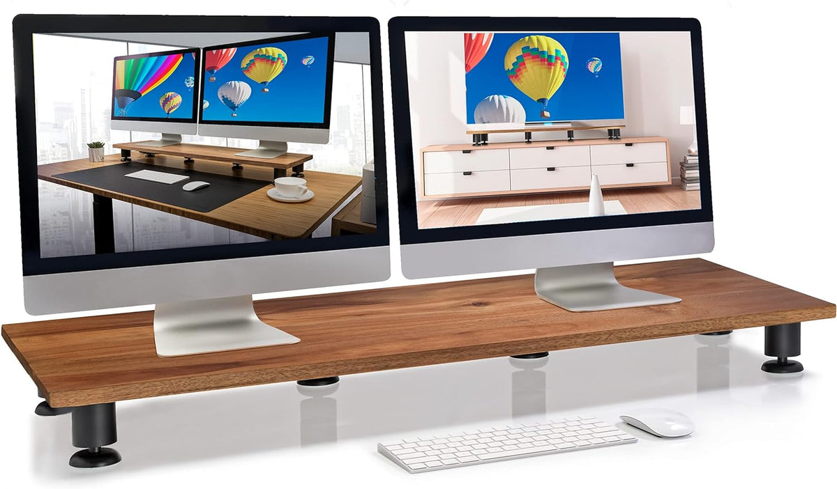 Large Dual Monitor Riser Hardwood Acacia Computer Riser C472571