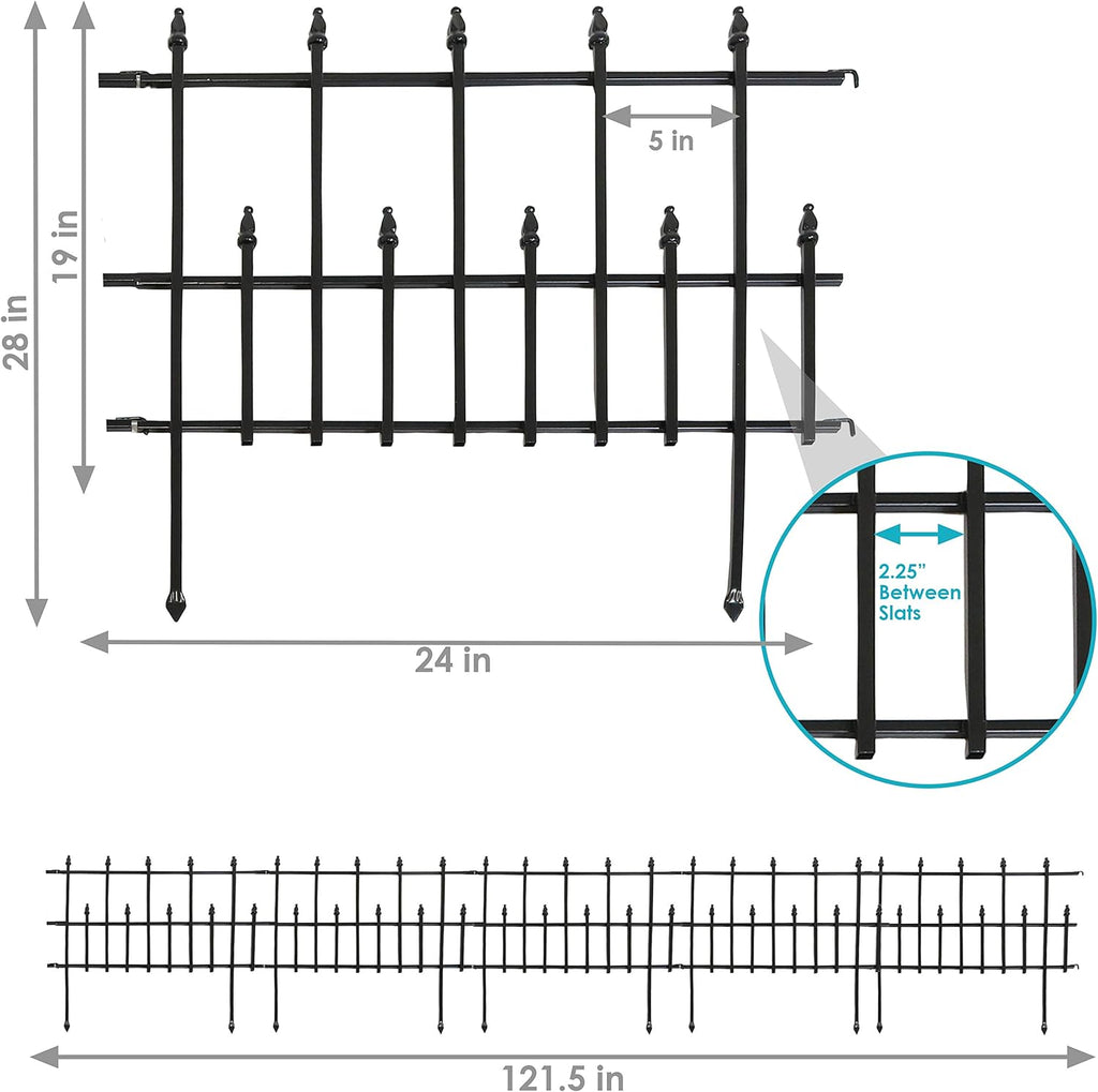5-Piece Black Steel Garden Fence Panel Set K744