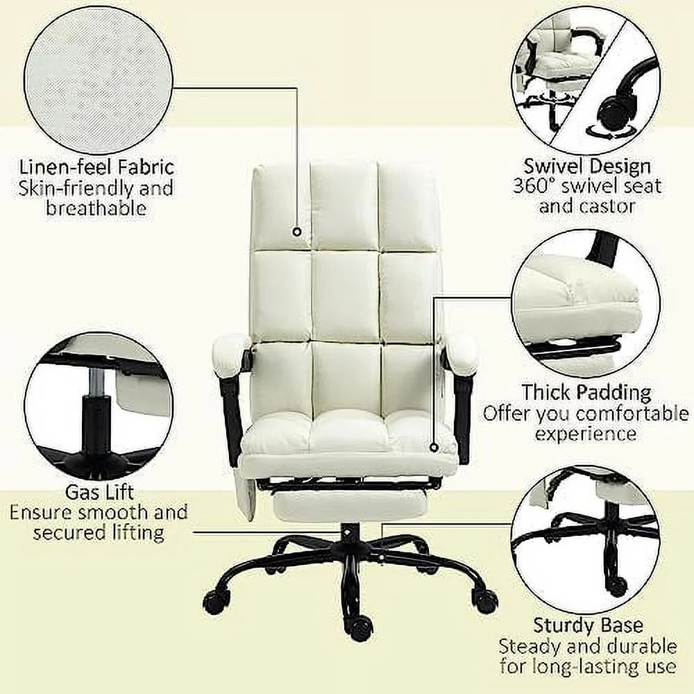 Cream White Massage Office Chair with USB Port and Footrest L250