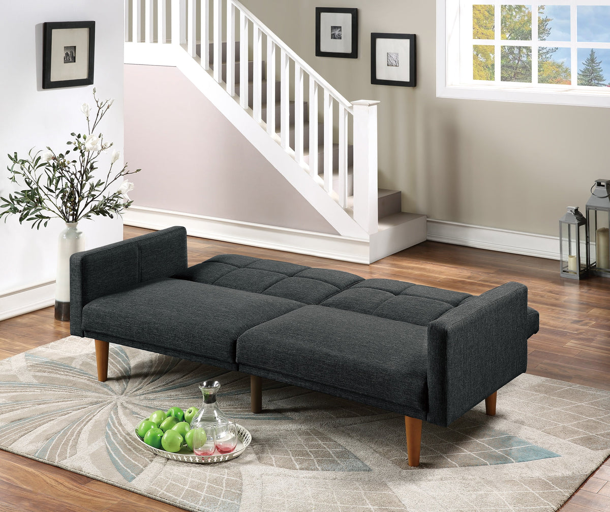Black Polyfiber Convertible Sofa Couch Bed with Wooden Legs M945
