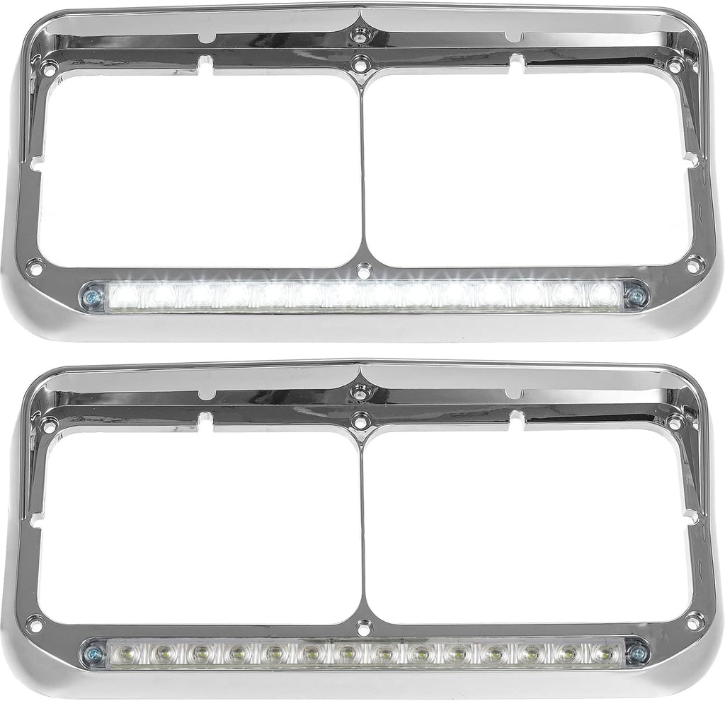 2x Chrome Headlight Bezels with LED Light Strip Bar I25170
