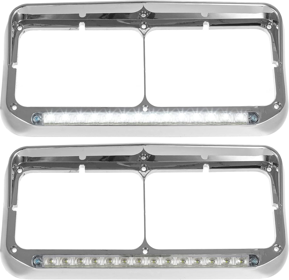 2x Chrome Headlight Bezels with LED Light Strip Bar I25170