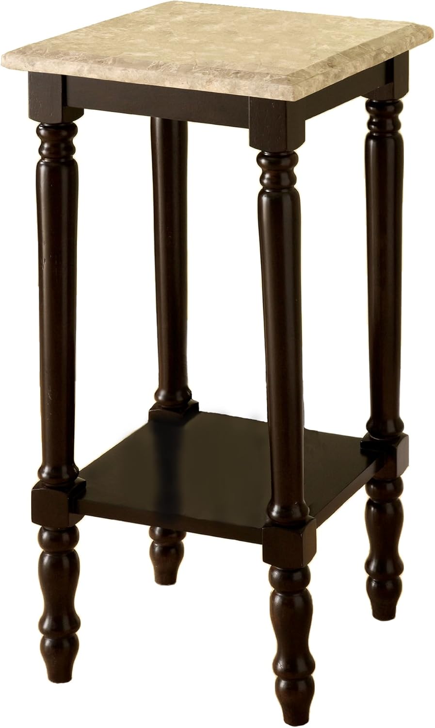 Round Stand with Genuine Marble Top, Dark Cherry Finish Q91752