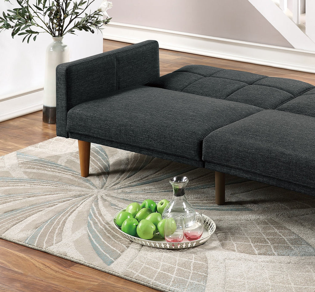 Black Polyfiber Convertible Sofa Couch Bed with Wooden Legs M945