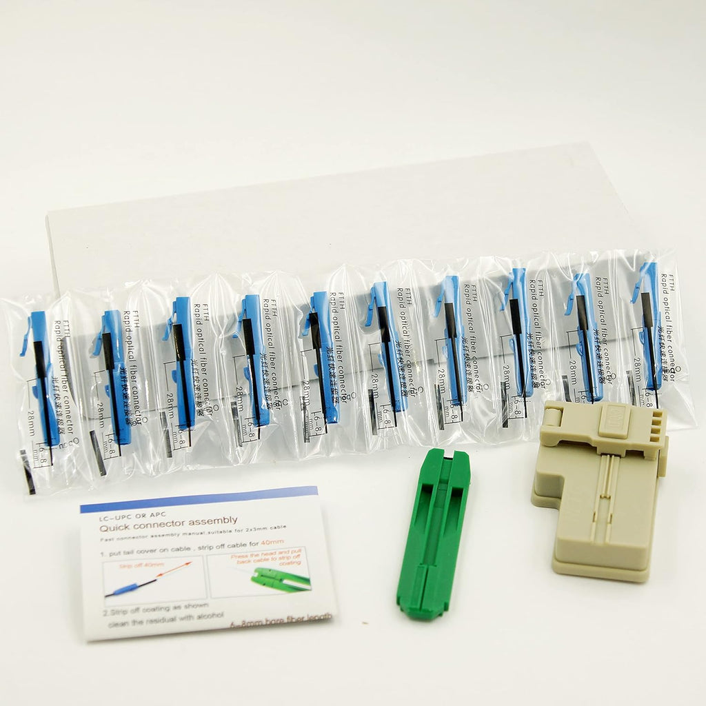 10pcs LC UPC Fiber Optic Quick Connector with Matched Tools Single Mode 9/125 for 900um Cable E913
