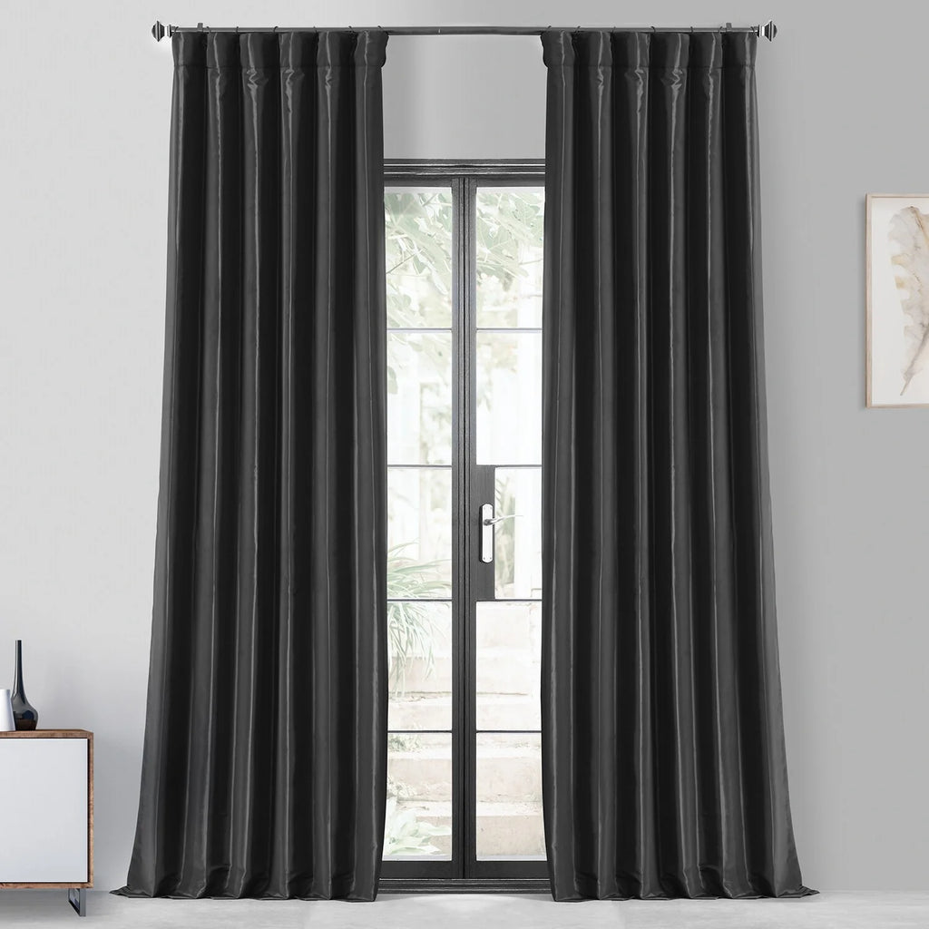 Black Faux Silk Taffeta Curtain 1 Panel 50W X 84L U7760