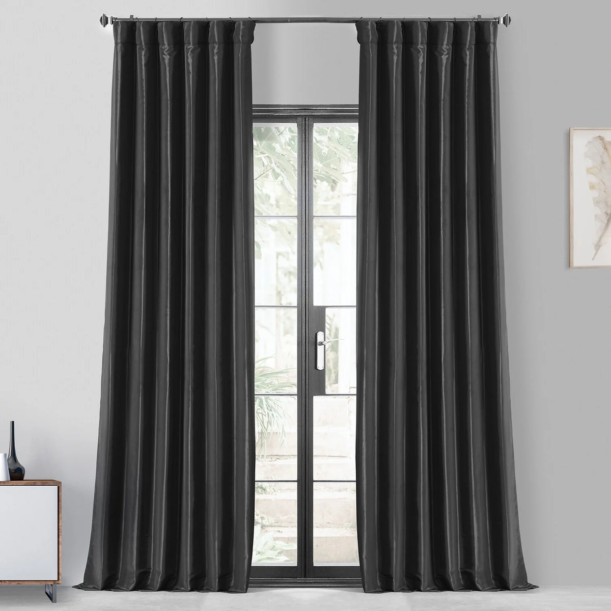 Black Faux Silk Taffeta Curtain 1 Panel 50W X 84L U7760