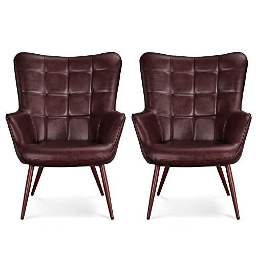Camel Leather Accent Chairs with Metal Legs G837245