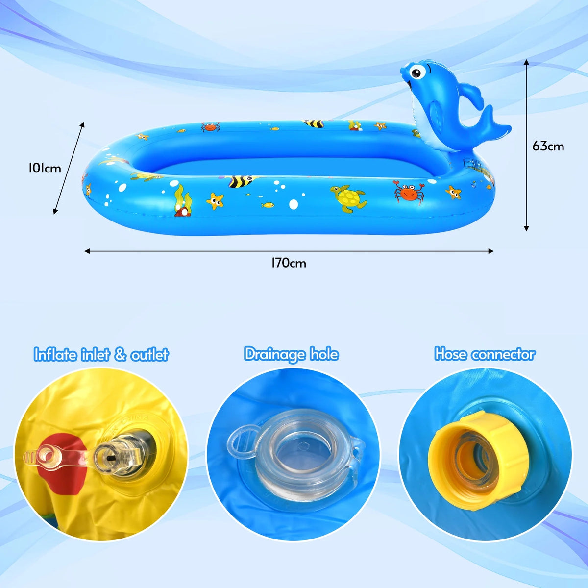 Inflatable Sprinkler Pool 170 * 101cm / 67 * 40in B20532