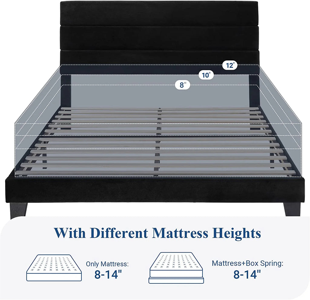 Full Size Velvet Upholstered Platform Bed Frame K364894