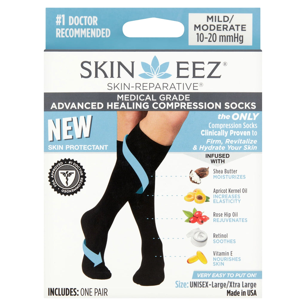 Black L/XL Hydrating Compression Socks 10-20 mmHg J320