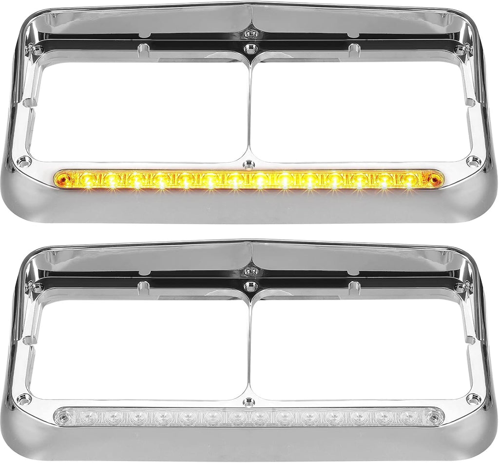 2x Chrome Headlight Bezels with LED Light Strip Bar I25170