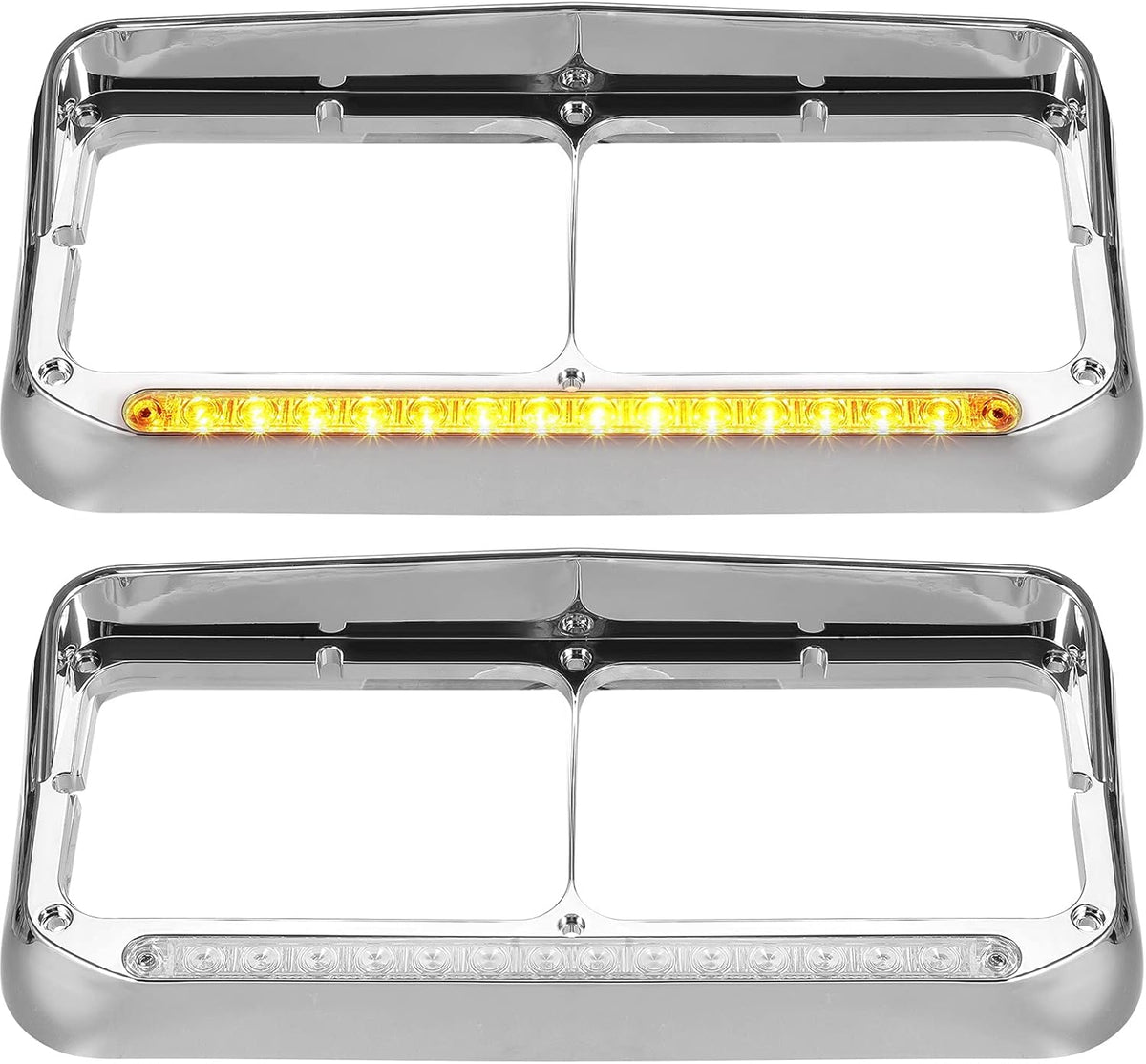 2x Chrome Headlight Bezels with LED Light Strip Bar I25170