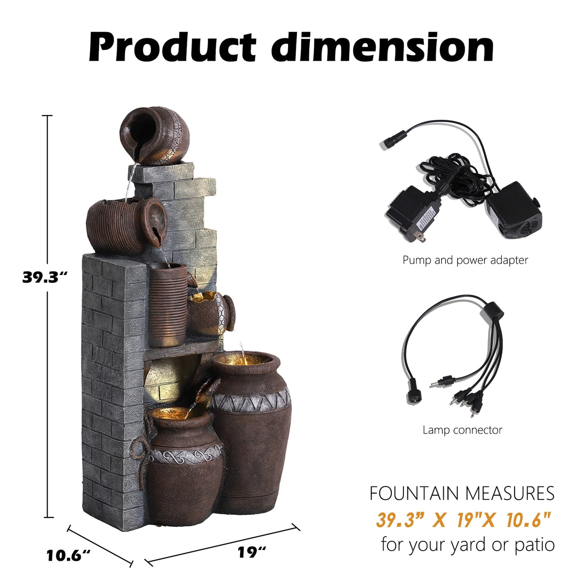 39.3" Outdoor Water Fountain with LED Lights 5 Tiers O14620