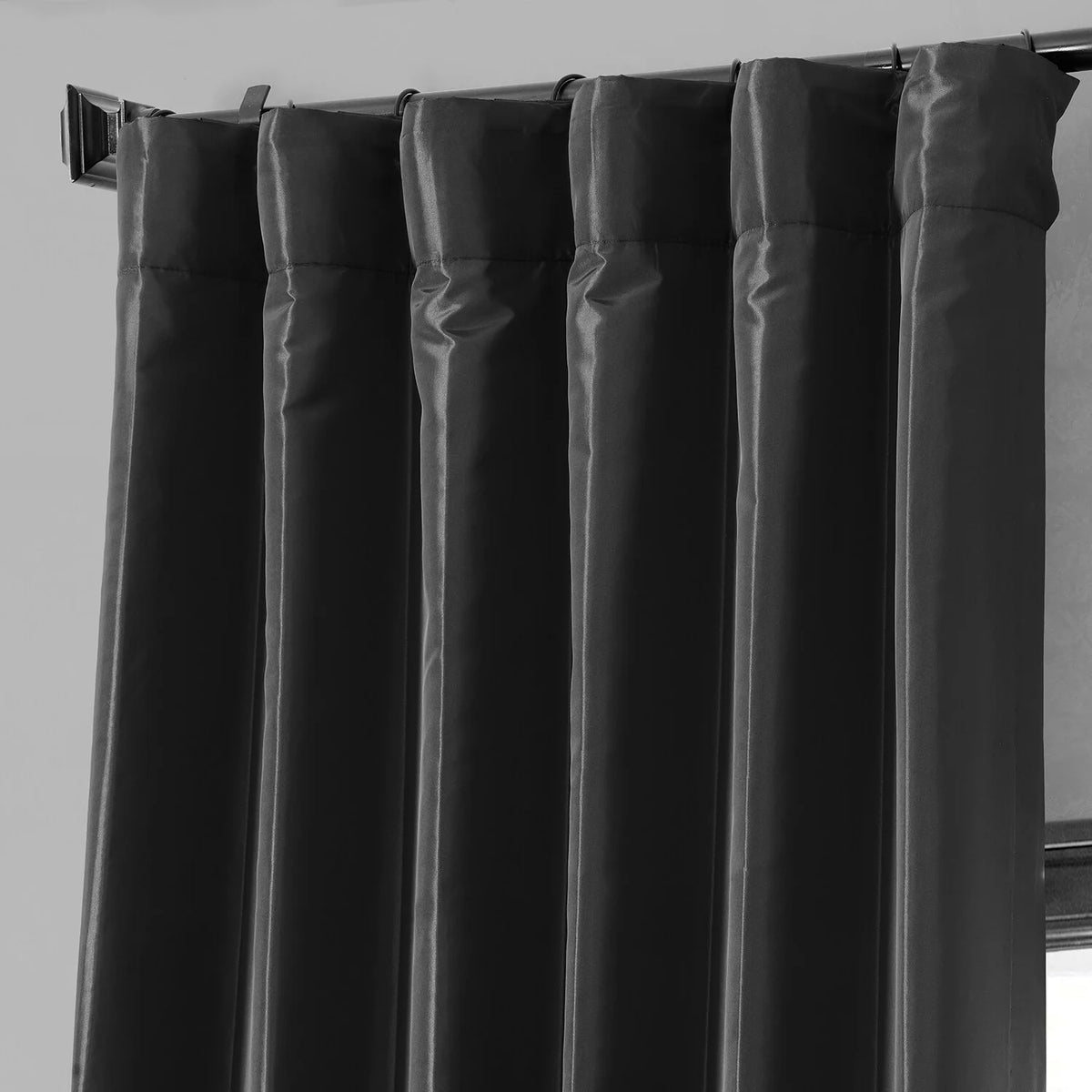 Black Faux Silk Taffeta Curtain 1 Panel 50W X 84L U7760