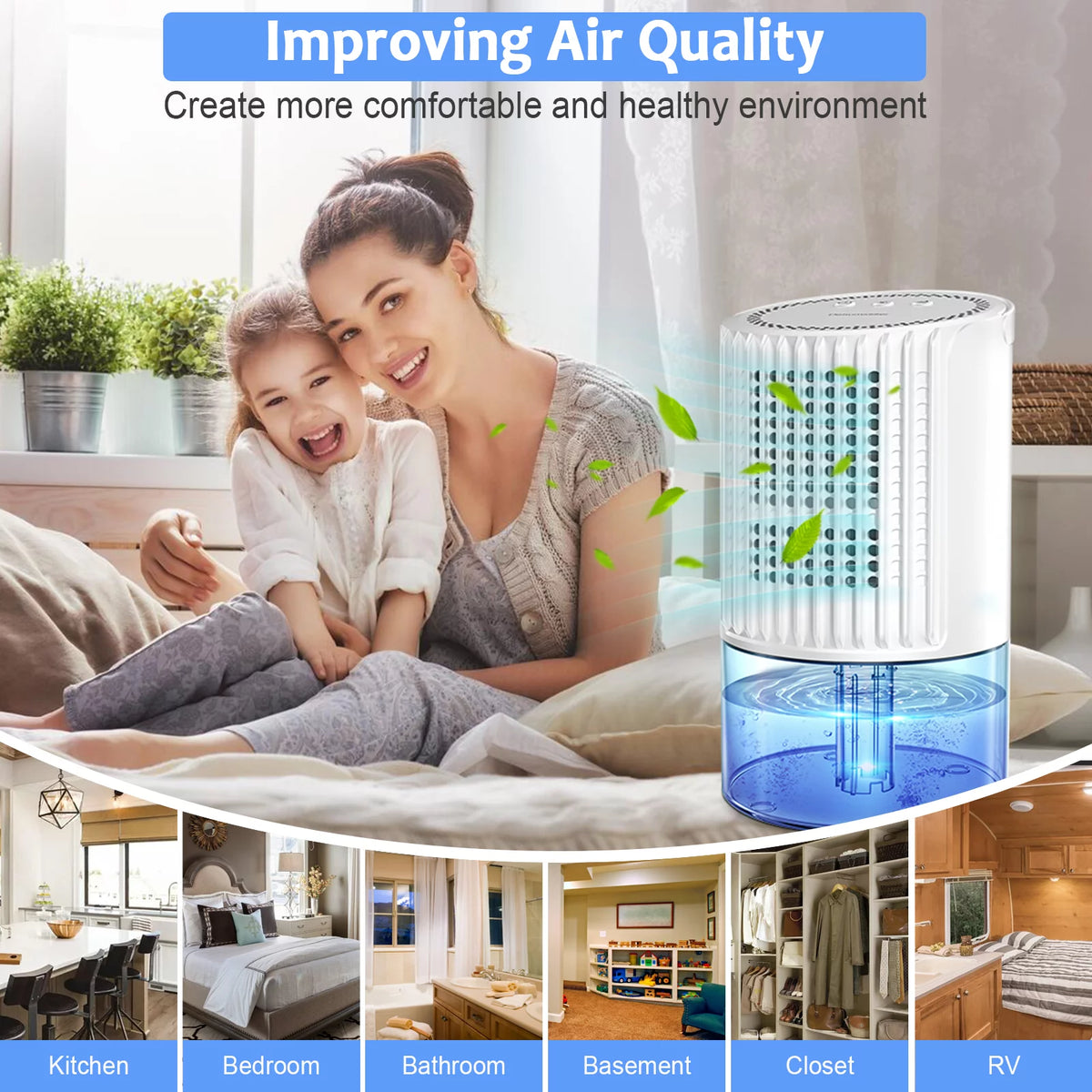 Portable Ultra Quiet Dehumidifier 1000ML White X2307