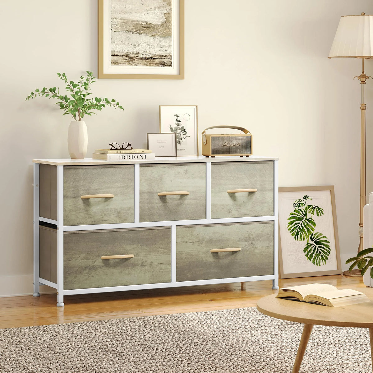 4 Drawer Fabric Storage Dresser with Wooden Top H519