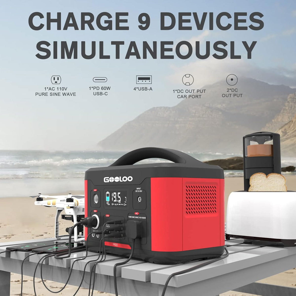Portable Power Station 626Wh 600W AC Outlets Lithium Battery I77621