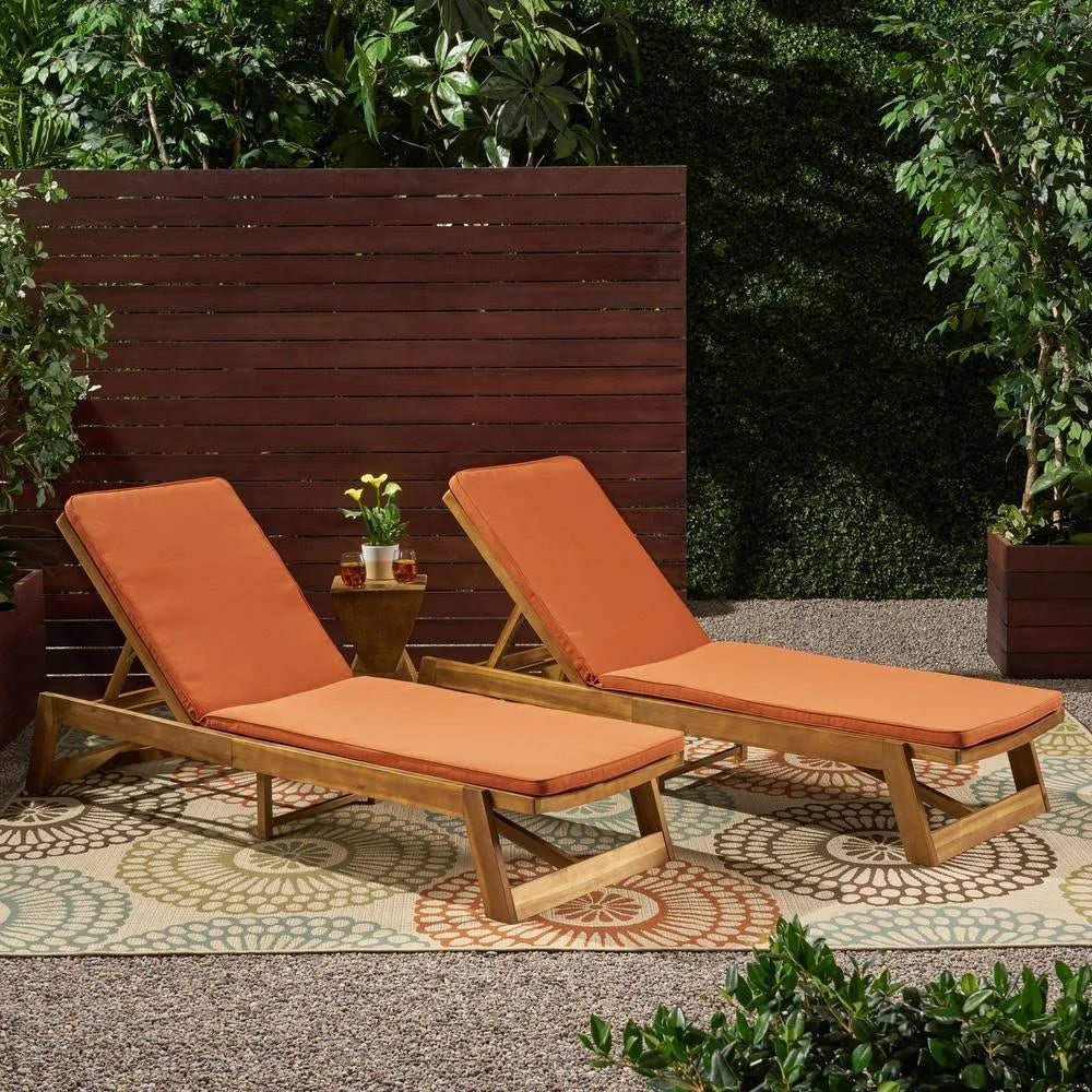 Teak and Orange Acacia Wood Chaise Lounge Set of 2 Y367609